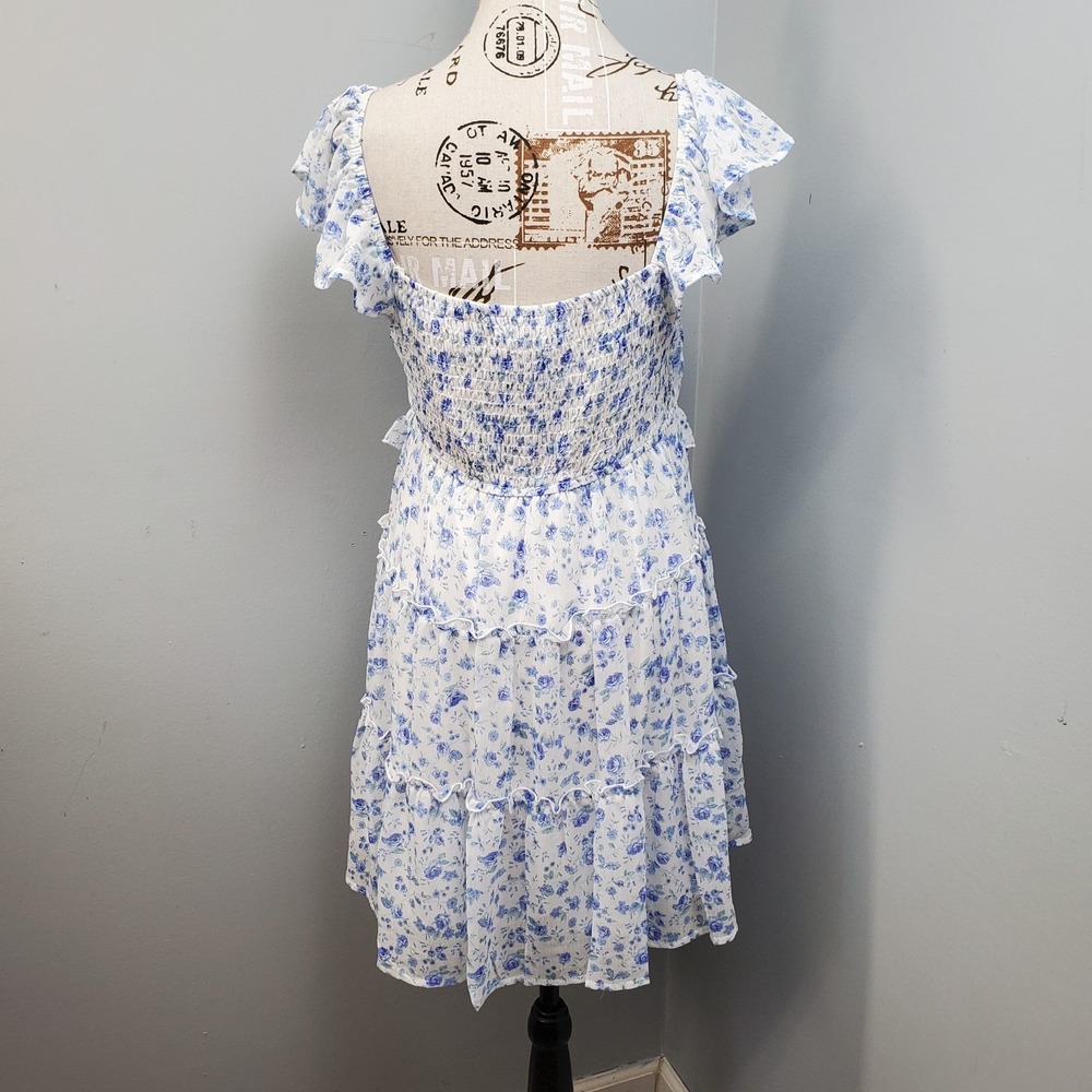 Altar'd State Tiered Mini Dress Womens Large Multi Floral Cap Sleeve Sweetheart - Picture 2 of 11